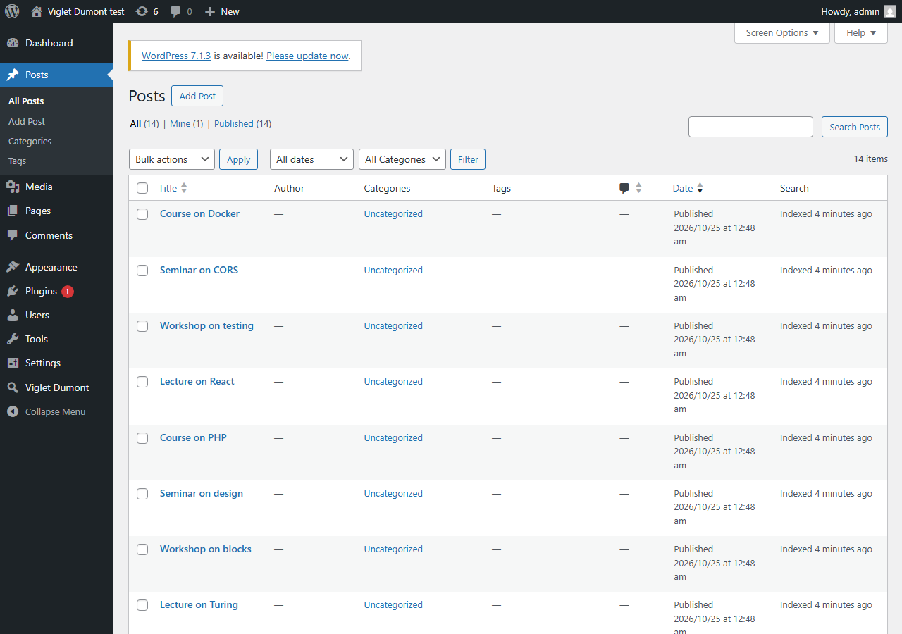 The Search column in the post list